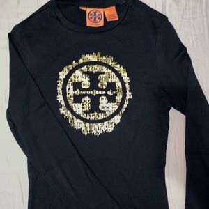 Tory Burch black & gold fitted long sleeve shirt